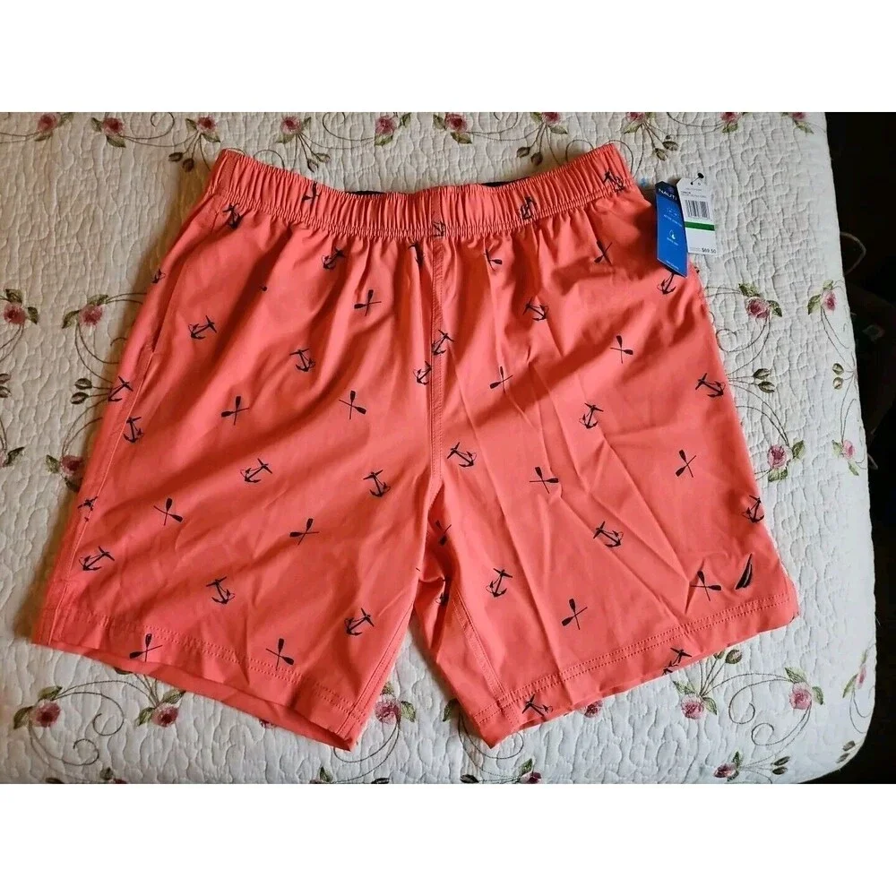 Nautica Quick Dry Swim Short Pale Coral Anchor Sailboat Logo NWT Sz Large